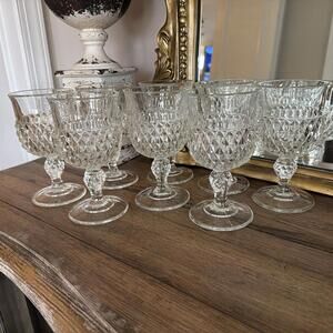 Indiana Glass Diamond Point Goblets – Set of 8 Clear Crystal 6.5″